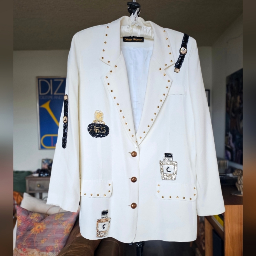 Vintage 90s Chanel-Inspired White Blazer